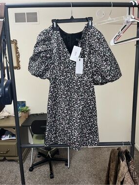 Endless Rose Black Floral Puff-Sleeve Mini Dress